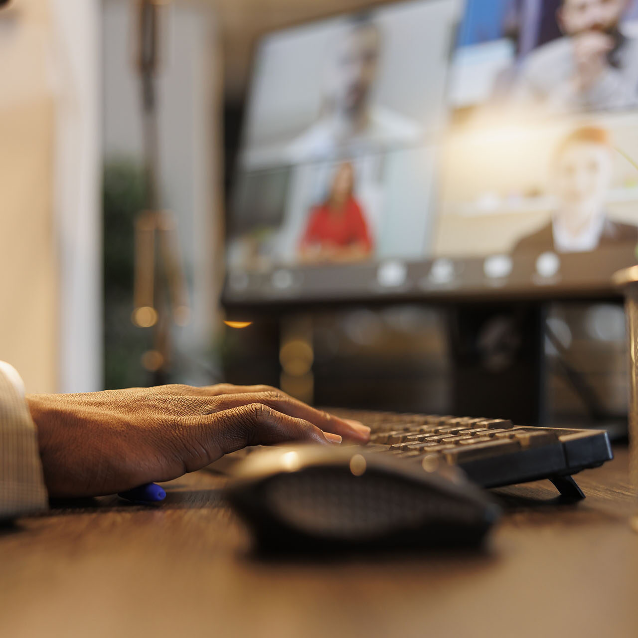 Businessman discussing marketing statistics with remote team Businessman discussing marketing statistics with remote team during online videocall meeting conference. Diverse colleagues working over hours at company strategy in startup office